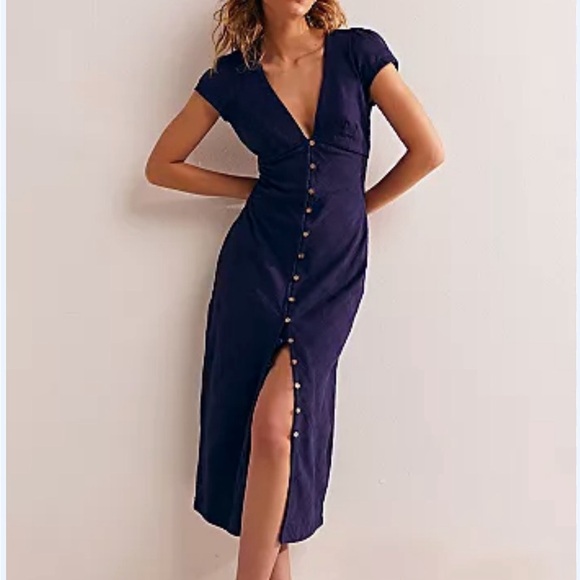Free People Dresses & Skirts - Free People Navy/Indigo Button-Down Dress-size XL